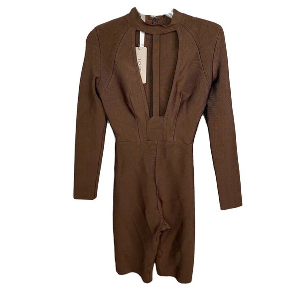 HOUSE OF CB LONDON Comelle Jumpsuit XS NWT Brown Shorts Bandage Romper Sexy - Picture 5 of 8